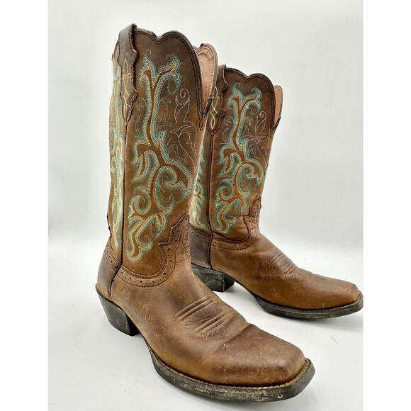 Justin Boots Brown and Teal Heeled Boots - Picture 2 of 8